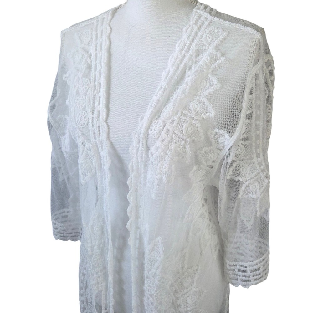 Rachel Zoe White Crochet Lace Duster Cardigan Boho Festival Kimono OS AS-IS
